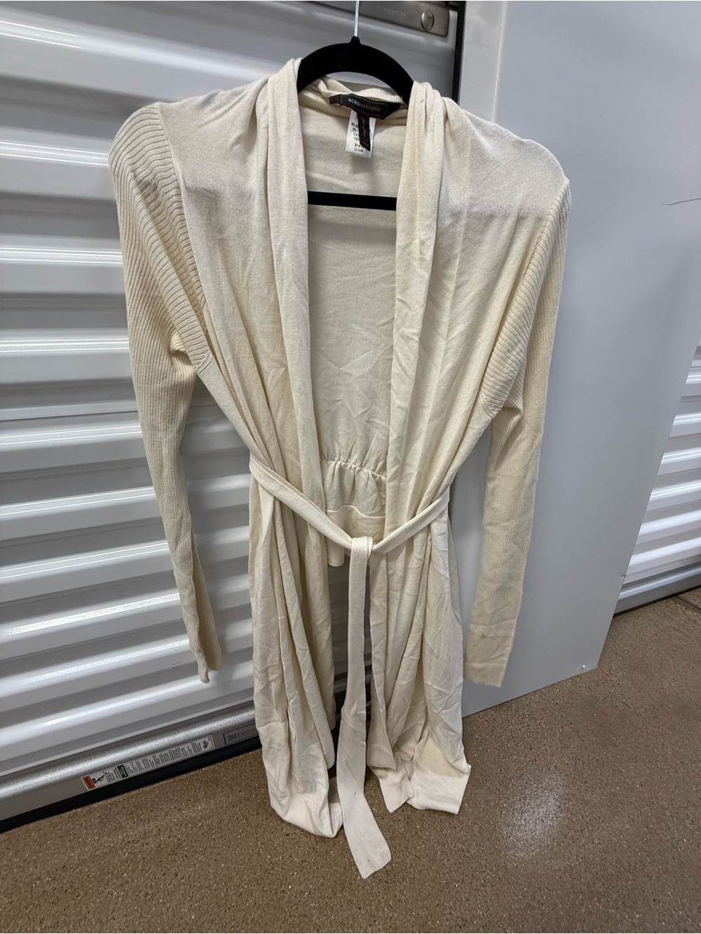 BCBGMaxAzria Cream Long Knit Sweater with Belt